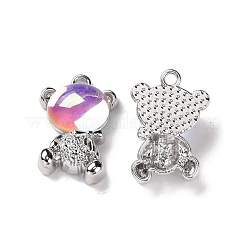 合金ペンダント  樹脂カボション付き  クマ  プラチナ  19x13x6mm  穴：1.6mm&nbsp;PALLOY-D006-03P