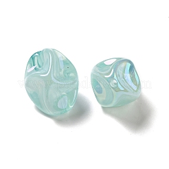 UVメッキレインボー虹色アクリルビーズ  ナゲット  淡いターコイズ  18.5x15x13.5mm  穴：1.4mm&nbsp;PACR-M002-07B