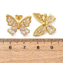 Brass Micro Pave Clear Cubic Zirconia Stud Earrings&nbsp;EJEW-D322-02G