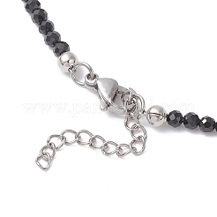 Brass and Faceted Round Natural Black Spinel Beaded Necklaces for Women&nbsp;NJEW-JN05657-01