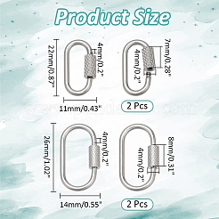 4Pcs 2 Styles 304 Stainless Steel Screw Carabiner Lock Charms&nbsp;STAS-NB0001-85P