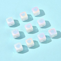 不透明アクリルエナメルビーズ10個  ハートを持つキューブ  ライトスカイブルー  12x12x12mm&nbsp;ACRC-FS0001-02C