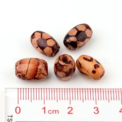 プリント天然木ビーズ  オーバル  ミックスカラー  12~13x8mm  穴：3.5mm&nbsp;X-WOOD-R247-M