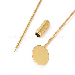 真鍮のラペルピンベースのセッティング  丸皿付き  ゴールドカラー  101~104mm  ピン：1mm  トレイ：10mm&nbsp;X-KK-I693-02E-G