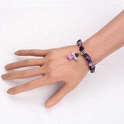 天然アメジストの子供のブレスレット  アクリルビーズ、アンティークの銀合金のパーツと  素敵なウェディングドレスエンジェルダングル  39mm&nbsp;BJEW-JB02062-04
