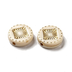 不透明メッキアクリルビーズ  ゴールドライン入り  フラットラウンド  リネン  15.5x4.5mm  穴：1.8mm&nbsp;X-OACR-L013-031B