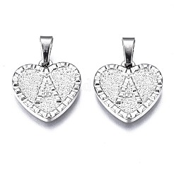 変色しない304ステンレススチールペンダント  アルファベットのハートa〜z  ステンレス鋼色  16x15.5x2mm  穴：5.5x2.5mm  約26個/セット&nbsp;STAS-S119-011-01