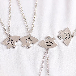 Zinc Alloy Crystal Rhinestone Sun Moon Star Puzzle Pendant Matching Friendship Split Necklaces for Women&nbsp;FS-WG97720-02