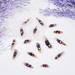 16 個の天然石銅線ラップペンダント  ナゲットチャーム  ゴールドカラー  24~44x8~15x5~15.5mm  穴：2.5~4mm&nbsp;FIND-DC0003-66