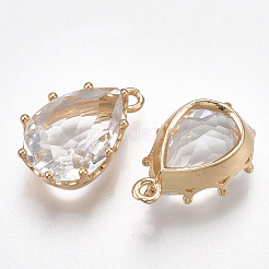 ガラスチャーム  真鍮パーツ  多面カット  ティアドロップ  ゴールドカラー  透明  18x12x8mm  穴：1.5mm&nbsp;X-GLAA-S179-11B-04