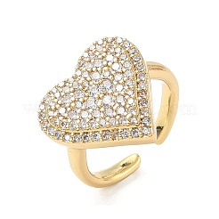 Heart Brass Micro Pave Cubic Zirconia Cuff Rings for Women&nbsp;RJEW-A069-12G-02