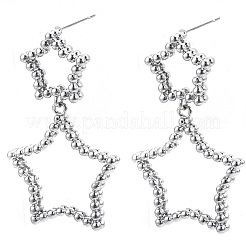真鍮ダングルスタッドピアス  ステンレス鋼ピンと  ニッケルフリー  スター  プラチナメッキ  39x24mm  ピン：0.7mm&nbsp;KK-N232-104P-NF