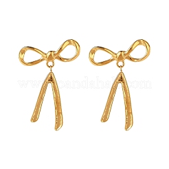 304ステンレススチールダングルスタッドピアス  蝶結び  18KGP本金メッキ  49x33mm&nbsp;EJEW-I318-02G-02