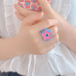 女性用樹脂指輪  花  ラインストーン付き  ディープスカイブルー  内径：17mm&nbsp;FS-WG0F165-06