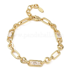 Ring & Paperclip Brass Micro Pave Cubic Zirconia Link Chain Bracelets for Women&nbsp;BJEW-D458-04G-02