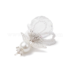 2個2スタイルのガラスシードビーズペンダント  花と天使  ホワイト  38x6mm  穴：2mm&nbsp;PALLOY-MZ00710-01