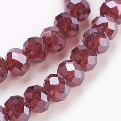 電気メッキガラスビーズセット  パール光沢メッキ  多面カット  ロンデル  暗赤色  6x4~5mm  穴：0.8~1mm  約85~88個/連  41~42cm&nbsp;X-GLAA-K027-PL-A03