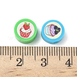プリントされた手作りポリマー粘土ビーズ  フラットラウンド  ケーキ  9~10x4.5~5mm  穴：1.6mm&nbsp;CLAY-I016-08A