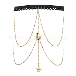 304 Stainless Steel Cable Chains & Electroplated Shell Pendant Tassel Thigh Leg Chains&nbsp;AJEW-AN00649-02