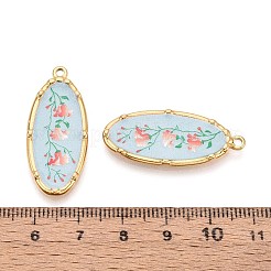 プリントスタイルの304ステンレススチール製オーバル、花柄ペンダント付き  イオンプレーティング（ip）  18KGP本金メッキ  アクア  33.5x14x2.5mm  穴：1.8mm&nbsp;STAS-T071-27D-G