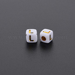 不透明な白いアクリルビーズ  ライン入り  文字でキューブ  文字L  4.5mm  穴：2mm  約500個/50g&nbsp;X-MACR-Q242-010L