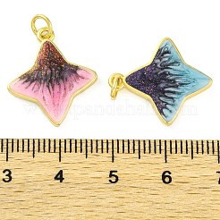真鍮製エナメルペンダント  カドミウムフリー＆鉛フリー  グリッターとジャンプリング付き  長持ちメッキ  18KGP本金メッキ  スターのチャーム  ミックスカラー  20x17.5x2.8mm  穴：3.5mm&nbsp;KK-S401-14G