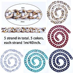 5連売り5色アクリルカーブチェーン  ミックスカラー  29x21x6mm  1m /連  1本/色&nbsp;CHAC-CA0001-01