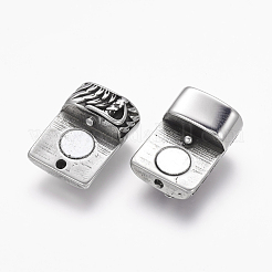 304ステンレススチール製マグネット留め具、接着端付き  長方形  アンティークシルバー  29.5x15.5x10mm  穴：6.5x12.5mm&nbsp;STAS-E136-31