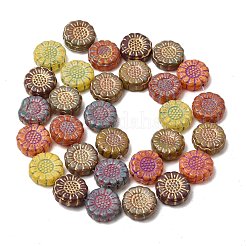 塗装ガラスビーズ連売り  ゴールドライン入り  花  カラフル  12.5~13x5~5.5mm  穴：1mm  約30個/連  14.88''（37.8センチメートル）&nbsp;GLAA-Z021-06A