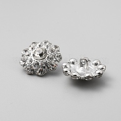 1穴アロイシャンクボタン  ラインストーン付き  花  プラチナ  クリスタル  19.5x20x10mm  穴：1.6mm&nbsp;BUTT-WH0001-08
