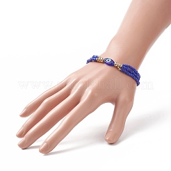 3Pcs 3 Color Evil Eye Lampwork & Glass Seed & Brass Beaded Triple Layer Multi-strand Bracelets Set for Women&nbsp;BJEW-JB09251