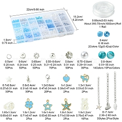 DIY 丸型ガラス & CCB プラスチックビーズ ブレスレット作成キット  空色  8~19x4~12x2.5~8mm  穴：1~2.3mm&nbsp;DIY-FS0007-56A