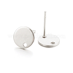 304ステンレススチールスタッドピアス金具  カン付き  フラットラウンド  銀  12x12x1mm  穴：1.5mm  ピン：0.8mm&nbsp;STAS-P210-48S-02