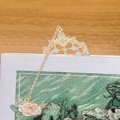 亜鉛合金エナメルブックマーク1個  金属製の花のペンダントブックマーク  ミスティローズ  195mm  花：75x37x0.8mm  ペンダント：18x26x0.8mm&nbsp;AJEW-LP0004-23A