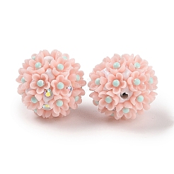 手作り樹脂粘土ラインストーンビーズ  アクリルデイジーの花付き  ペンフォーカルビーズ  ミスティローズ  20~21mm  穴：2mm&nbsp;CLAY-H003-03C