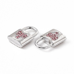 合金ライトローズラインストーンペンダント  ハートチャームでロック  プラチナ  15x9.5x3.5mm  穴：5x5mm&nbsp;ALRI-K049-03D