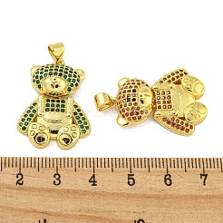 真鍮製マイクロパヴェキュービックジルコニアペンダント  カドミウムフリー＆ニッケルフリー＆鉛フリー  18KGP本金メッキ  クマ  ミックスカラー  27.5x20.5x5.5mm  穴：3x4.5mm&nbsp;KK-R159-23G