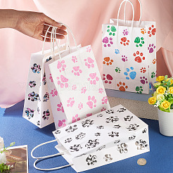 12Pcs 6 Colors Rectangle with Paw Print Pattern Paper Storage Bags with Handles&nbsp;ABAG-TA0001-92
