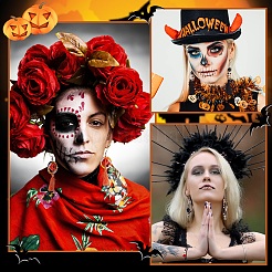 DIY ジェムストーン ハロウィン イヤリング & ブレスレット メイキング キット  合成ターコイズ スカル & コーラル ローズ & ガラス シード & 合金 & アクリル ビーズを含む  ポリコットンタッセルペンダント  アイアン製ピアスフック  ミックスカラー  宝石ビーズ：42個/箱&nbsp;DIY-PH0008-84
