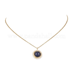 Natural Lapis Lazuli(Dyed) & Seed Flower Pendant Necklace&nbsp;NJEW-MZ00019-01