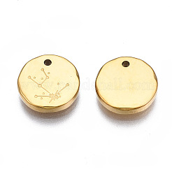 316サージカルステンレススチールチャーム  星座とフラットラウンド  14KGP本金メッキ  牡牛座  10x2mm  穴：1mm&nbsp;LS-STAS-S116-418A-G