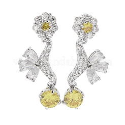 Brass Pave Cubic Zirconia Flower Stud Earrings for Women&nbsp;EJEW-I304-23P