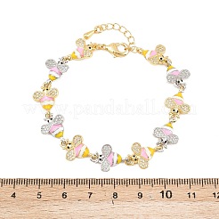 ビーズ真鍮マイクロパヴェクリアキュービックジルコニアリンクチェーンブレスレット（女性用）  エナメル  長持ちメッキ  本物の金メッキと本物のプラチナメッキ  6-3/4インチ（17.2cm）&nbsp;BJEW-A148-01G