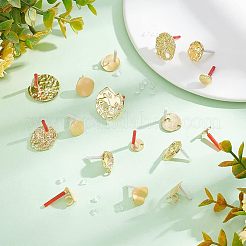 24個12スタイルの合金スタッドピアス金具  24個のプラスチック製イヤーナット付き  フラットラウンド＆オーバル＆ティアドロップ  ゴールドカラー  10~24x10~24mm  穴：1.5~4.5mm  ピン：0.7mm  2個/スタイル&nbsp;FIND-HY0001-13