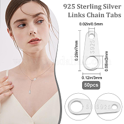 スターリングシルバーリンク50個925個  チェーンタブ  スタンプ925個付き  銀  7x3x0.5mm  穴：0.5~2mm&nbsp;STER-BBC0001-09
