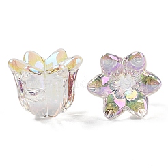 透明なアクリルビーズ  UVメッキ 虹色  花  透明  13x14.5x12mm  穴：1mm&nbsp;MACR-K358-02