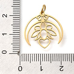 304ステンレスペンダント  丸カン付き  花のチャーム入り月  レーザー切断  イオンプレーティング（ip）  18KGP本金メッキ  19.5x19x1mm  穴：3mm&nbsp;X-STAS-Z119-12G