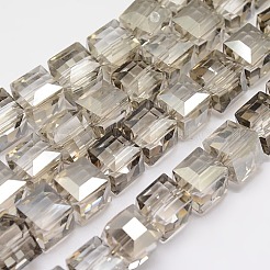 多面カットキューブ形のクリスタルガラスビーズ連売り  グレー  10x10x10mm  穴：1.2~1.5mm  約79個/連  30.7インチ&nbsp;GLAA-F008-F03