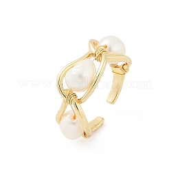 Brass Pearls Open Cuff Rings for Women&nbsp;KK-D301-04G