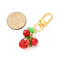 ガラスのリンゴのペンダント装飾  樹脂製の花のチャームと回転留め具付き  ミックスカラー  66.5mm&nbsp;HJEW-JM04217